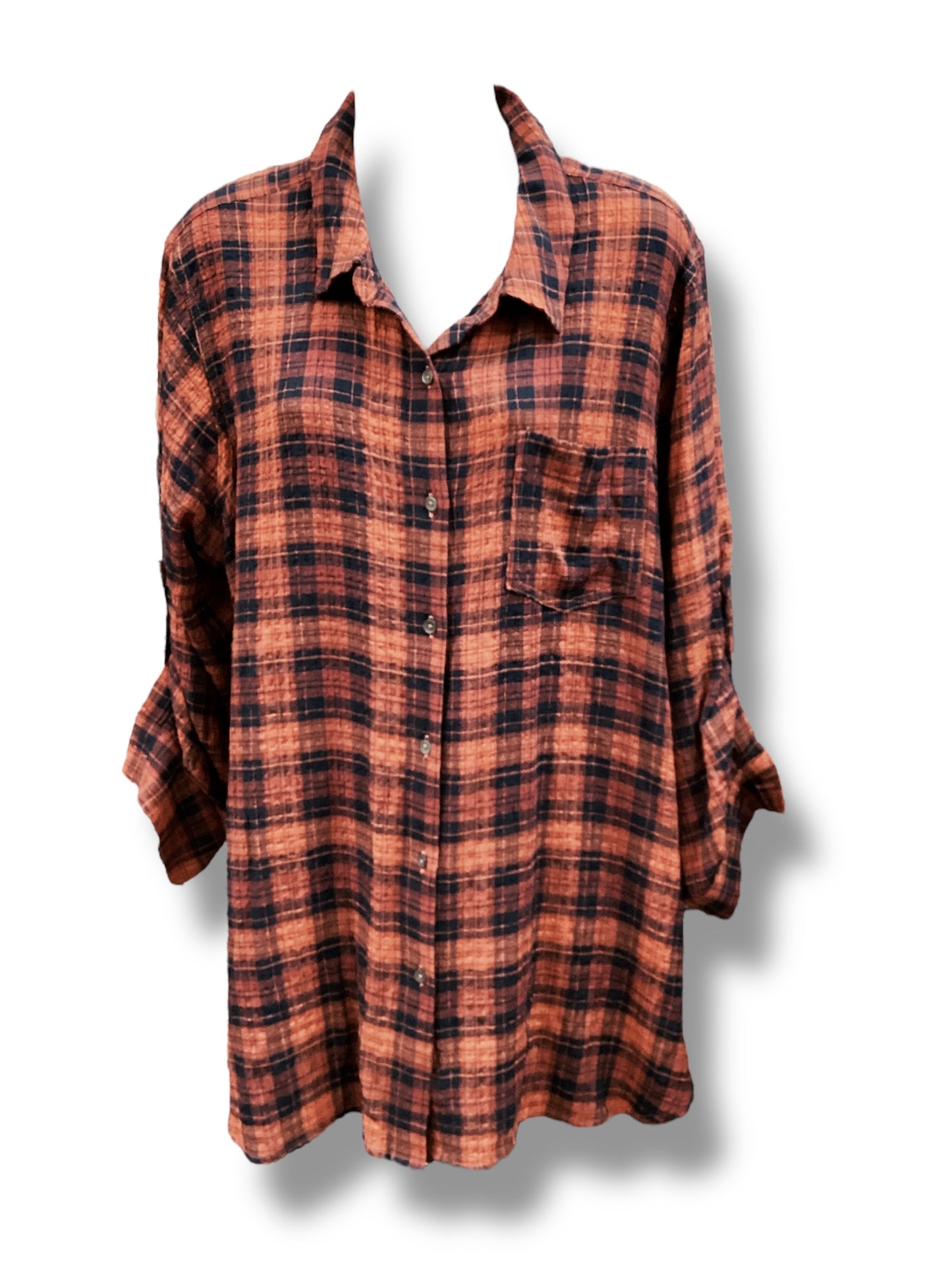 Top Long Sleeve By Intro In Plaid Pattern, Size: Xl