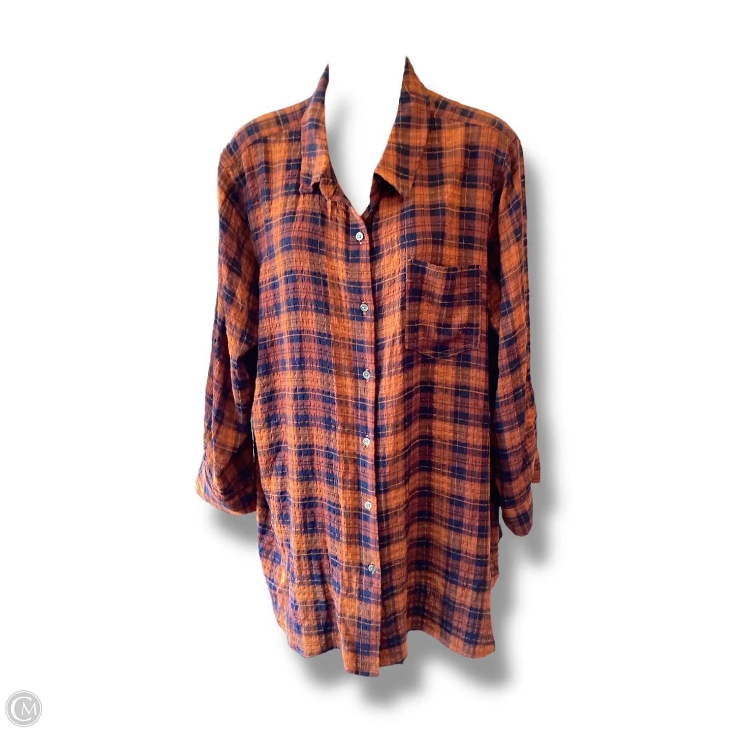 Top Long Sleeve By Intro In Plaid Pattern, Size: Xl