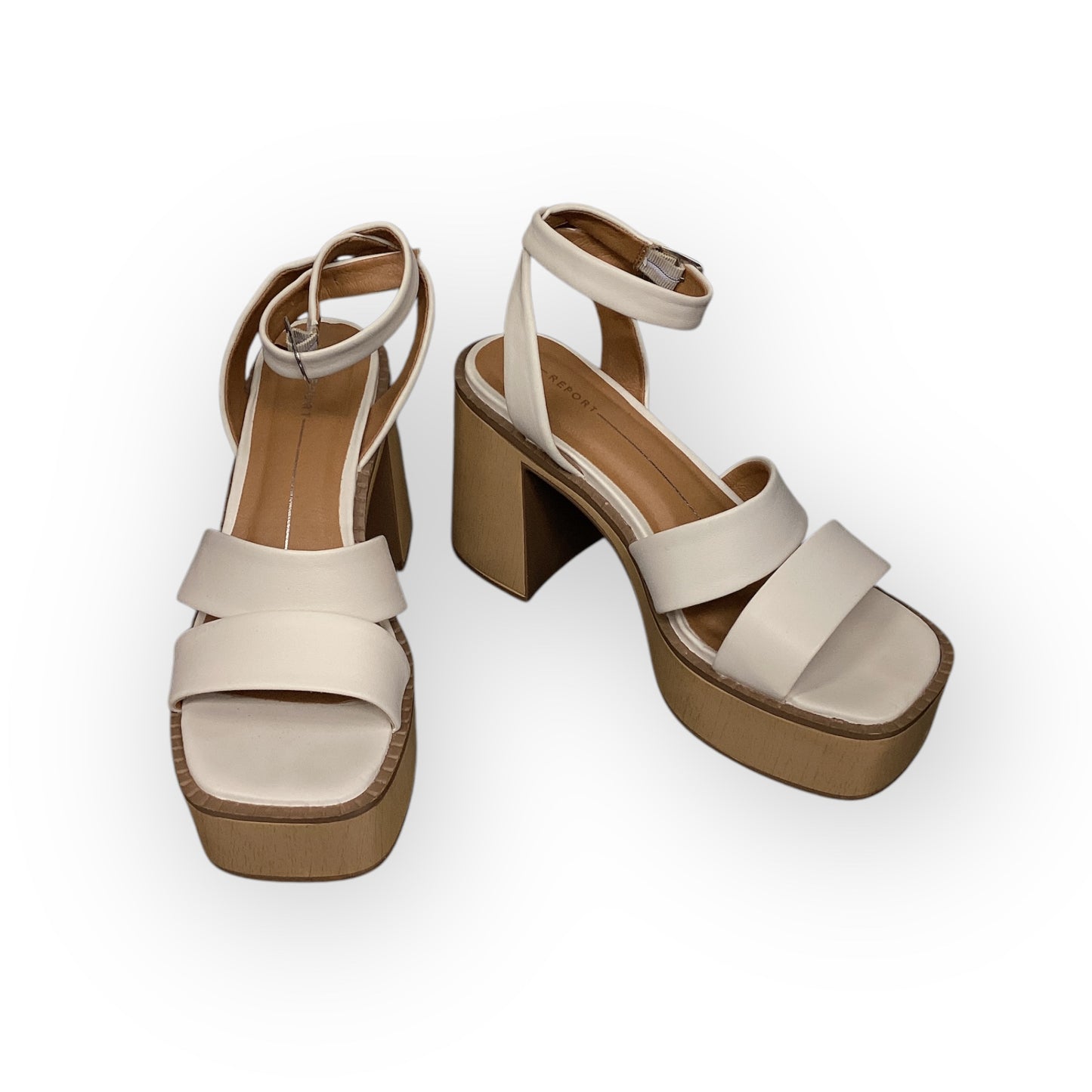 Sandals Heels Block By Report In Beige, Size: 7