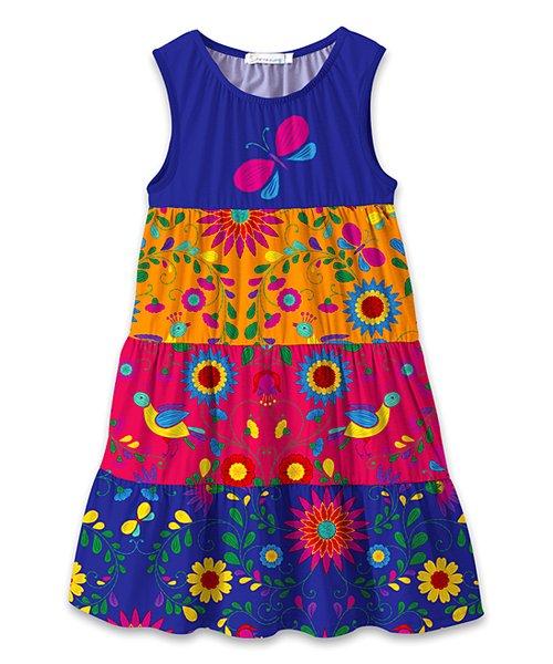 Girls Sunshine Swing Primary Colors Butterfly & Bird Garden Tiered Sleeveless Dress - Size 6 - New
